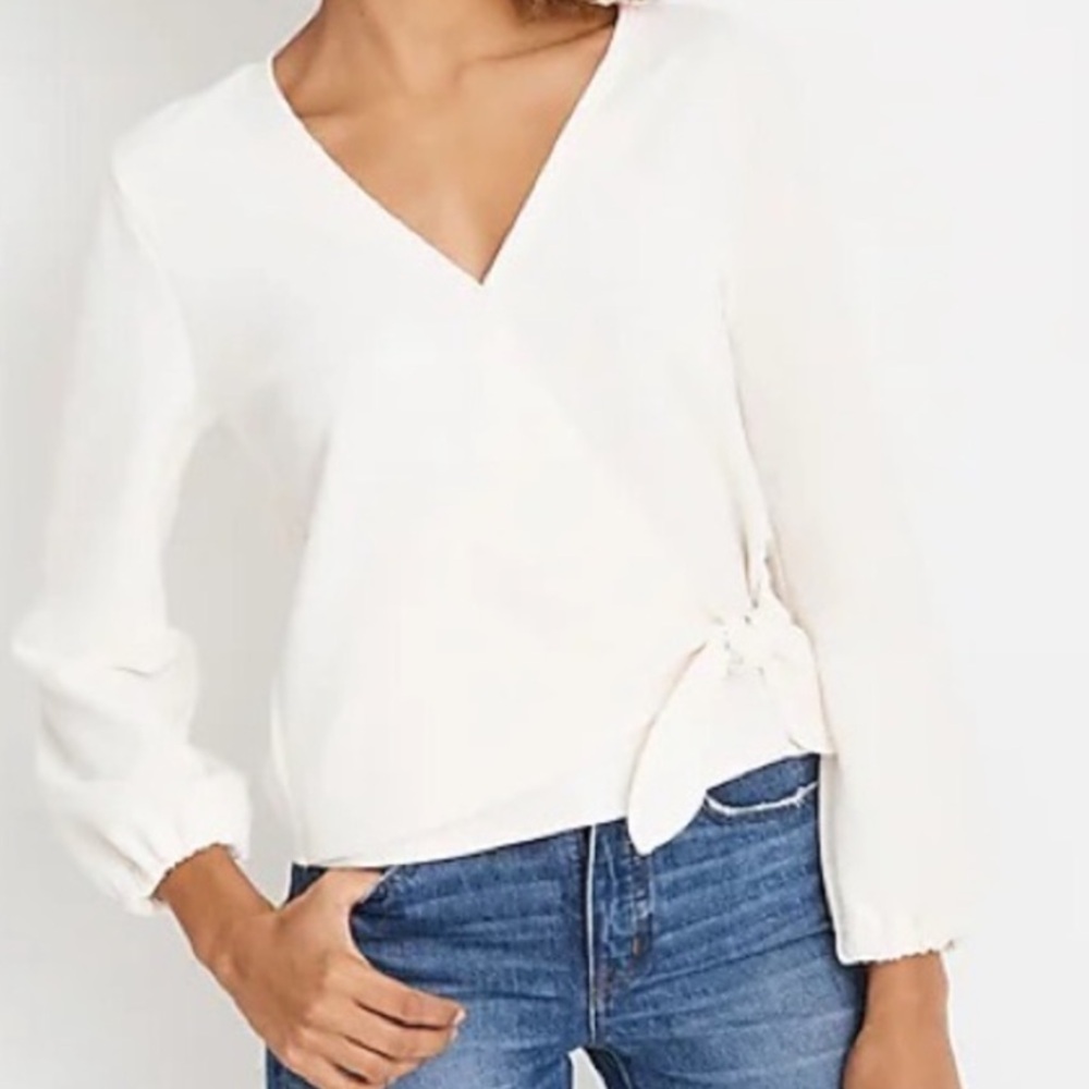Madewell Texture & Thread Crepe Wrap Top - Pearl Ivory Off White - Small! 🎀